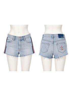 Mother Easy Does It Thanks Again Racer Anchor Pocket Denim Shorts 24
